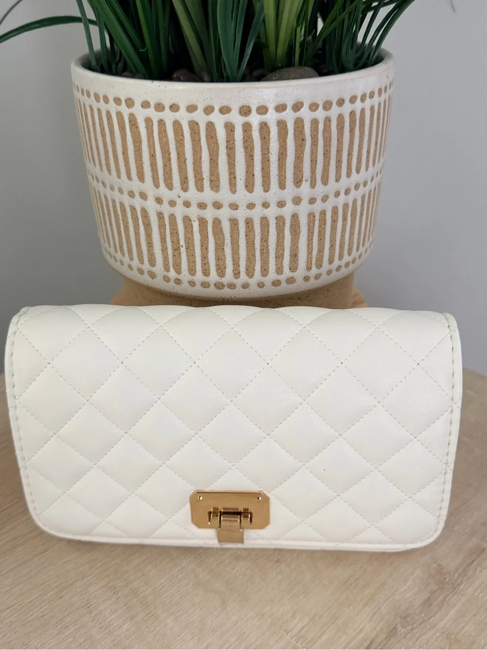 White Quilted Women's Crossbody Bag with Gold Hardware
